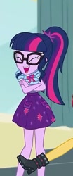 Size: 299x720 | Tagged: safe, screencap, sci-twi, twilight sparkle, better together, equestria girls, clothes, cropped, crossed arms, female, glasses, laughing, ponytail, skirt