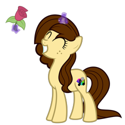 Size: 9375x9375 | Tagged: safe, artist:besttubahorse, oc, oc only, oc:chorus line, pony, unicorn, absurd resolution, female, flower, freckles, glowing horn, magic, rose, simple background, smiling, solo, telekinesis, transparent background, vector