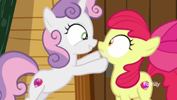 Size: 1920x1080 | Tagged: safe, screencap, apple bloom, sweetie belle, marks and recreation, discovery family logo