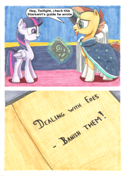 Size: 1240x1754 | Tagged: safe, artist:frenkieart, sunburst, twilight sparkle, twilight sparkle (alicorn), alicorn, pony, book, comic, traditional art