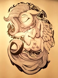 Size: 768x1024 | Tagged: safe, artist:sigilponies, fluttershy, pegasus, pony, female, ink, mare, traditional art