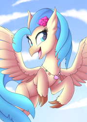 Size: 3000x4200 | Tagged: safe, artist:scarlet-spectrum, princess skystar, classical hippogriff, hippogriff, my little pony: the movie, commission, female, flying, high res, open mouth, solo