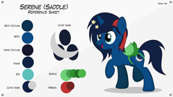 Size: 1920x1080 | Tagged: safe, artist:noah-x3, oc, oc only, oc:serene, pony, unicorn, female, mare, raised hoof, reference sheet, saddle, solo, tack