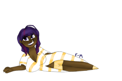 Size: 900x600 | Tagged: safe, anonymous artist, twilight sparkle, human, anatomically incorrect, belly button, clothes, dark skin, female, freckles, gold, humanized, lipstick, messy hair, on side, pose, shorts, simple background, smiling, solo, transparent background