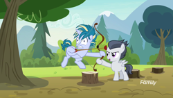 Size: 1920x1080 | Tagged: safe, screencap, rumble, skeedaddle, pegasus, pony, unicorn, marks and recreation, bow, colt, discovery family logo, male