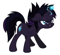 Size: 600x547 | Tagged: safe, artist:spiritualpresence, oc, oc only, oc:darkwind nebula, unicorn, my little pony: the movie, female, glowing horn, magical lesbian spawn, mare, offspring, parent:tempest shadow, parent:twilight sparkle, parents:tempestlight, scar, simple background, solo, transparent background