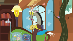 Size: 1280x720 | Tagged: safe, screencap, discord, discordant harmony, faucet, fluttershy's cottage (interior), solo