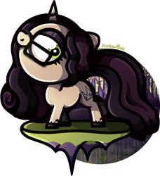 Size: 898x984 | Tagged: safe, artist:amberpone, oc, oc only, oc:miss remains, pony, unicorn, adult, big eyes, big head, black, cel shading, commission, cute, cutie mark, eyes open, fanart, female, floating island, forest, glasses, graceful, green, green eyes, hooves, horn, lighting, long hair, long mane, long tail, looking at you, makeup, mare, original character do not steal, pose, purple, shading, simple background, smiling, solo, standing, transparent background, unshorn fetlocks, water