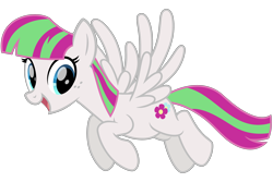 Size: 3000x2000 | Tagged: safe, artist:cheezedoodle96, blossomforth, pegasus, pony, .svg available, female, flying, happy, looking at you, mare, simple background, smiling, solo, spread wings, svg, transparent background, vector, wings