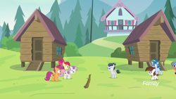 Size: 1920x1080 | Tagged: safe, screencap, apple bloom, kettle corn, pipsqueak, rumble, scootaloo, skeedaddle, sweetie belle, pegasus, pony, marks and recreation, colt, cutie mark crusaders, discovery family logo, male