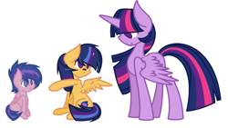 Size: 1461x825 | Tagged: safe, twilight sparkle, twilight sparkle (alicorn), oc, oc:flash sparkle, oc:flash wild, alicorn, offspring, parent:flash sentry, parent:twilight sparkle, parents:flashlight