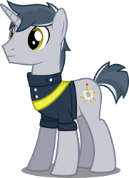 Size: 3617x5000 | Tagged: safe, artist:xenoneal, oc, oc only, oc:bearing gale, unicorn, clothes, high res, male, simple background, solo, stallion, transparent background, uniform, vector
