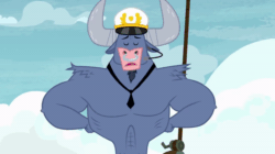Size: 720x404 | Tagged: safe, screencap, iron will, minotaur, once upon a zeppelin, animated, captain hat, flexing, gif, hat, male, necktie, nose piercing, nose ring, piercing, solo