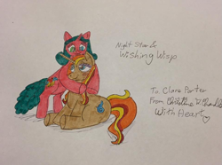 Size: 957x713 | Tagged: safe, artist:chris chan, oc, oc only, oc:miss night star, oc:wishing wisp, pony, unicorn, chris chan, colored, traditional art