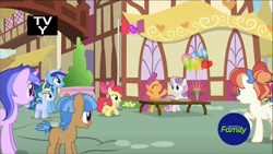 Size: 1320x742 | Tagged: safe, screencap, apple bloom, minuette, mocha berry, rainbow stars, scootaloo, sea swirl, seafoam, skeedaddle, sweetie belle, tulip swirl, pony, marks and recreation, cutie mark crusaders, discovery family logo, tv-y