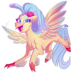 Size: 2500x2500 | Tagged: safe, artist:ihasjessie-kat, princess skystar, classical hippogriff, hippogriff, my little pony: the movie, female, flower, flower in hair, solo, wings