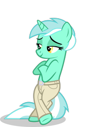 Size: 3000x4190 | Tagged: safe, artist:timidtremors, lyra heartstrings, pony, unicorn, bipedal, clothes, female, leaning, mare, pants, simple background, solo, transparent background, vector