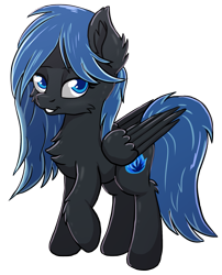 Size: 1629x2020 | Tagged: safe, artist:nighty, derpibooru exclusive, oc, oc only, oc:midnight light, pegasus, pony, 2018 community collab, chest fluff, derpibooru community collaboration, ear fluff, fluffy, simple background, smiling, solo, transparent background