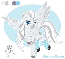 Size: 1050x950 | Tagged: safe, artist:peridotkitty, oc, oc only, oc:crystal eclair, pegasus, pony, zebra, zebroid, fallout equestria, clothes, commission, female, looking at you, mare, reference sheet, simple background, socks, striped socks, transparent background, zebra oc