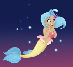 Size: 1230x1137 | Tagged: safe, artist:sarcasticleaves, princess skystar, human, mermaid, my little pony: the movie, disney style, female, gradient background, humanized, mermaidized, open mouth, solo, species swap, style emulation