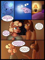 Size: 1500x2000 | Tagged: safe, artist:timidwithapen, oc, oc only, oc:andante, oc:pink marshmallow, anthro, comic:a warm snowy night, comic, gay, male