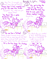Size: 4779x6013 | Tagged: safe, artist:adorkabletwilightandfriends, spike, twilight sparkle, twilight sparkle (alicorn), alicorn, dragon, pony, unicorn, comic:adorkable twilight and friends, absurd resolution, adorkable twilight, bed, blushing, cold, comic, computer, dialogue, female, flu, food, laptop computer, lineart, male, mare, red nosed, sick, slice of life, soup, teasing, the sims