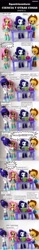 Size: 828x5250 | Tagged: safe, artist:whatthehell!?, edit, applejack, fluttershy, rarity, sci-twi, twilight sparkle, equestria girls, boots, clothes, coat, doll, drugs, equestria girls minis, eqventures of the minis, flask, funny, hat, irl, laboratory, merchandise, microscope, parody, pencil, photo, shoes, skirt, spanish, table, test tube, toy, translated in the comments