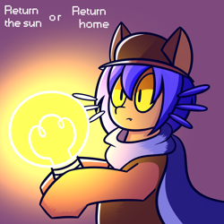 Size: 900x900 | Tagged: safe, artist:radek1212, pony, spoiler:oneshot, choice, crossover, decision, game, glow, lightbulb, niko (oneshot), oneshot, ponified, solo, spoilers for another series