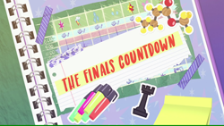 Size: 1920x1080 | Tagged: safe, screencap, better together, equestria girls, the finals countdown, chess piece, marker, no pony, scrapbook, sticker, tape, title card