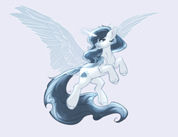 Size: 2440x1884 | Tagged: safe, artist:nightskrill, oc, oc only, pony, unicorn, artificial wings, augmented, female, glowing horn, looking at you, magic, magic wings, mare, smiling, solo, wings