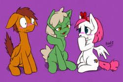 Size: 1299x867 | Tagged: safe, artist:telsa, oc, oc only, oc:freya, oc:lucky, oc:telsa, pony, blushing, cute, frecky, rule 63, talking