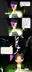 Size: 1920x4320 | Tagged: safe, artist:wiimeiser, babs seed, button mash, dinky hooves, petunia paleo, scootaloo, oc, oc:blackjack, pony, unicorn, fallout equestria, g3, 3d, 4koma, comic, female, g3 to g4, generation leap, giant pony, grabbing, interior, macro, mare, minecraft, mouth hold, night, source filmmaker, spaceship, speech bubble, statue, this will end in property damage, this will end in tears, this will not end well, when you see it