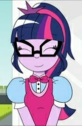 Size: 1071x1640 | Tagged: safe, artist:pony4koma, sci-twi, twilight sparkle, equestria girls, eyes closed, female, glasses, smiling, solo