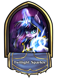 Size: 1352x1834 | Tagged: safe, artist:not-ordinary-pony, twilight sparkle, pony, unicorn, bust, clothes, crossover, female, glowing hooves, glowing horn, hearthstone, hearthstone hero, hoodie, jaina proudmoore, looking at you, mare, portrait, simple background, solo, transparent background, warcraft