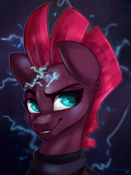 Size: 3000x4000 | Tagged: safe, artist:annakitsun3, tempest shadow, pony, unicorn, my little pony: the movie, armor, broken horn, eye scar, female, horn, mare, scar, smug, solo, sparking horn