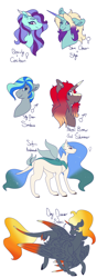 Size: 4800x13632 | Tagged: safe, artist:midnight-drip, oc, oc only, alicorn, dracony, hybrid, pegasus, pony, unicorn, absurd resolution, bust, female, male, mare, offspring, one eye closed, parents:oc x oc, portrait, stallion, wink