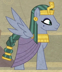 Size: 348x405 | Tagged: safe, screencap, pegasus, pony, daring done?, braided tail, cropped, hieroglyphics, male, pharaoh, solo, stallion, unnamed pony