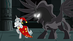 Size: 1280x720 | Tagged: artist needed, safe, pony of shadows, star swirl the bearded, shadow play, darkness, raised hoof