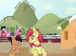 Size: 1024x745 | Tagged: safe, artist:uniquecolorchaos, apple bloom, oc, oc:cortland, pony, female, male, mother and child, mother and son, older, parent and child, parent:apple bloom, parent:trouble shoes, parents:troublebloom