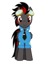 Size: 744x1052 | Tagged: safe, artist:chainchomp2 edit, artist:xenoneal, oc, oc only, oc:shadow blitz, pegasus, pony, .svg available, clothes, goggles, male, recolor, red and black oc, simple background, solo, stallion, svg, transparent background, vector, wonderbolts dress uniform