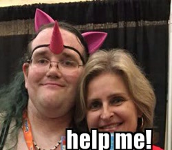 Size: 317x277 | Tagged: safe, edit, human, bronycon, cathy weseluck, chris chan, cropped, image macro, irl, irl human, meme, photo, sonichu, voice actor