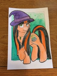 Size: 2448x3264 | Tagged: safe, artist:scruffy-scribbles, oc, oc only, oc:pumpkin spice, pony, hat, solo, traditional art, witch hat