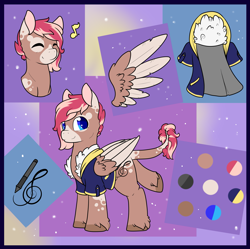 Size: 3141x3127 | Tagged: safe, artist:cloureed, oc, oc only, oc:strawberry breeze, pegasus, pony, clothes, color palette, cutie mark, jacket, long tail, ponysona, redesign, reference sheet, shoulder up, solo