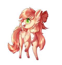 Size: 1250x1300 | Tagged: safe, artist:yuyusunshine, oc, oc only, oc:orengatte fresh, earth pony, pony, bow, chibi, female, hair bow, mare, raised hoof, simple background, solo, transparent background