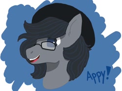 Size: 960x717 | Tagged: artist needed, safe, oc, oc only, oc:appy, pony, beanie, glasses, hat