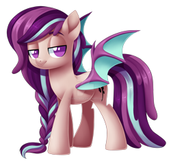 Size: 1600x1542 | Tagged: safe, artist:centchi, oc, oc only, oc:sombre sonata, bat pony, pony, braid, female, mare, simple background, solo, transparent background, watermark