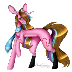 Size: 1000x1000 | Tagged: safe, artist:ohflaming-rainbow, oc, oc only, oc:twinke paint, pony, unicorn, clothes, female, mare, raised hoof, scarf, simple background, solo, transparent background