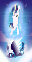 Size: 999x1898 | Tagged: safe, artist:diamondmlpocean, oc, oc only, oc:heart protection, oc:midnight moon (diamondmlpocean), pegasus, pony, unicorn, falling, female, male, mare, stallion