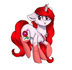 Size: 545x533 | Tagged: safe, artist:czywko, oc, oc only, oc:rose lovegood, unicorn, female, jewelry, mare, necklace, pink eyes, pixel art, red mane, request, solo, tongue out