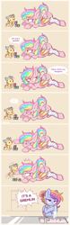 Size: 400x1277 | Tagged: safe, artist:hawthornss, oc, oc only, oc:glittering cloud, oc:otter pop, oc:paper stars, bat pony, pegasus, pony, ..., :o, :t, amputee, annoyed, blocks, bracelet, colored wings, colored wingtips, comic, cute, cute little fangs, ear fluff, ear tufts, eyes closed, face down ass up, fangs, female, foal, frown, glare, hair bun, hnnng, hoof hold, jewelry, lidded eyes, magical lesbian spawn, mare, mother and child, mother and daughter, nom, offspring, open mouth, parent and child, prone, raised hoof, reaching, ring, shipping, sitting, smiling, sparkles, stump, suspicious, unamused, underhoof, watching, weapons-grade cute, wedding ring